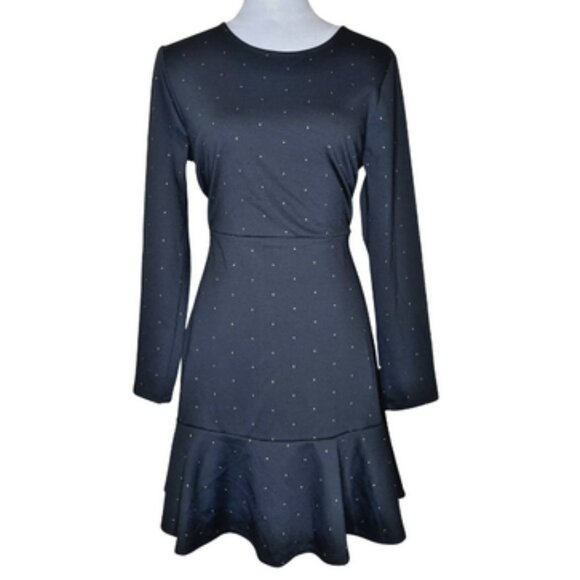 Gap Women's Black Tan Dots Long-Sleeve Jersey-Knit Swing Dress Size 10 - Picture 1 of 10